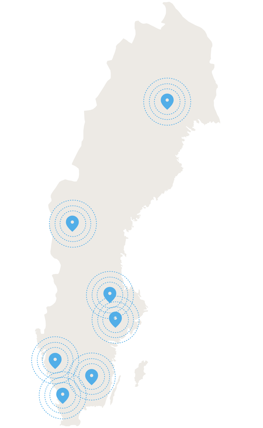 Karte von Schweden mit unseren Büros
